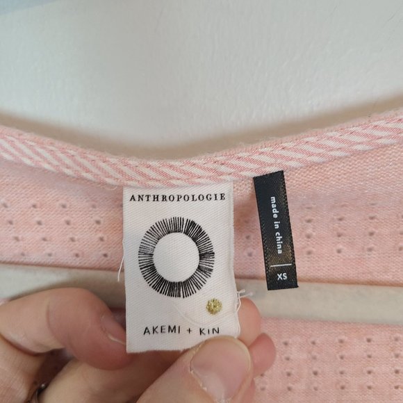 Anthropologie Akemi+Kin Womens XS Pink Perforated Pointelle Long Sleeves Shirt - Picture 6 of 8